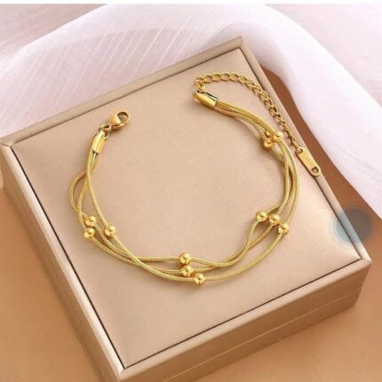 18k Gold Plated 3 Layer Golden Beads Premium Stainless Steel Bracelet