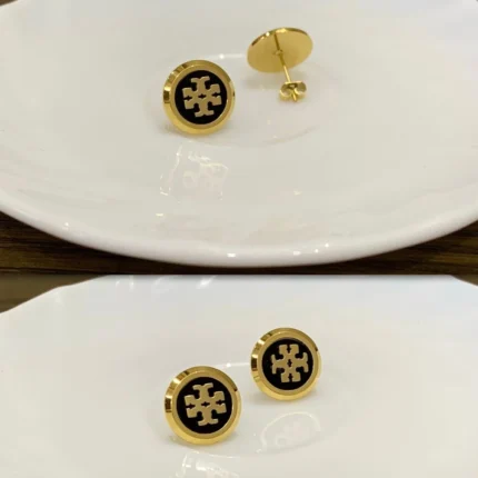 Stainless Steel Brand Inspired Black Stud Earrings