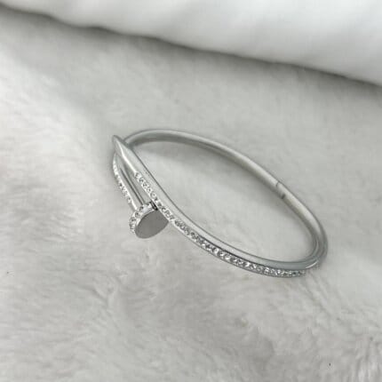 Stainless Steel CTR Premium Stone Studded Silver Nail Handcuff For Girls And Women’s