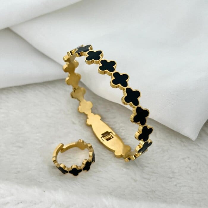 Classic Stainless Steel Clover Loop Bangle & Ring