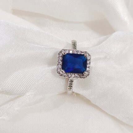 Sterling Silver Blue Square Stone Ring