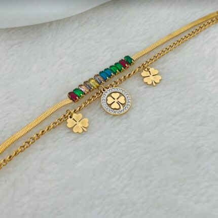 18k Gold Plated Non Tarnish Stainless Steel Lucky Four Leaf Clover Bracelet