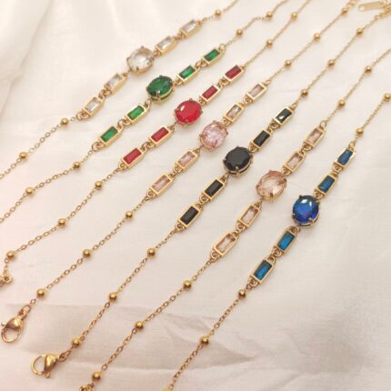18k Gold Plated Non Tarnish Stainless Steel Colorful Zircon Bracelet 7 colors