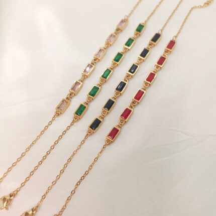 Stainless Steel Colorful Crystal Zircon Charm Bracelet For Women Girls Gold Plated Fashion Bracelet