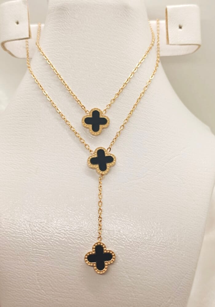 Double Layer Black Clover Stainless Steel Necklace