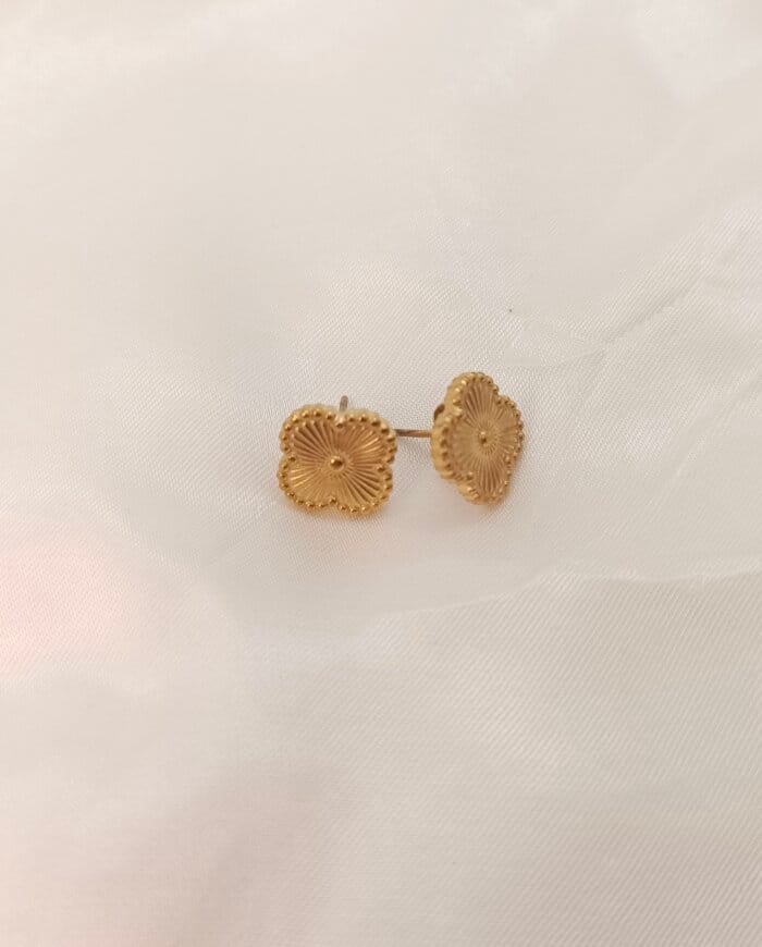 Stainless Steel Gold Color Clover Stud Earrings