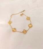 Classic Stainless Steel Gold Color Four Leaf Clover Bracelet