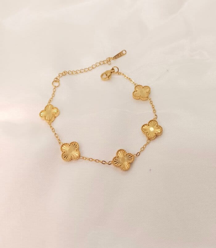Classic Stainless Steel Gold Color Four Leaf Clover Bracelet