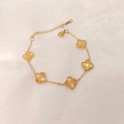 Classic Stainless Steel Gold Color Four Leaf Clover Bracelet