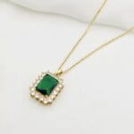 Elegant Green Crystal and Cubic Zirconia Rectangle Pendant Necklace