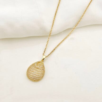 Shiny Stainless Steel Zircon Tear Drop Pendant Necklace
