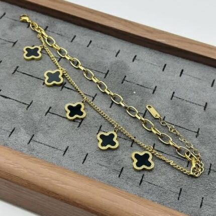 Premium Double Layer Clover Charms Stainless Steel Bracelet