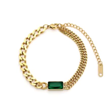 Stainless Steel Green Zircon Double Chain Bracelet