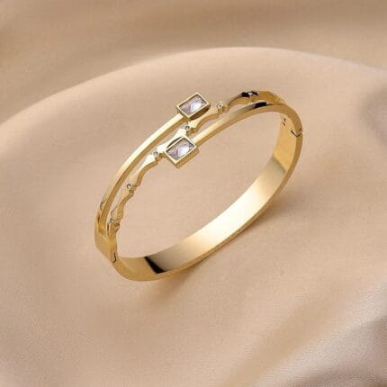 Water Proof Double Square Zircon Stainless Steel Bangle