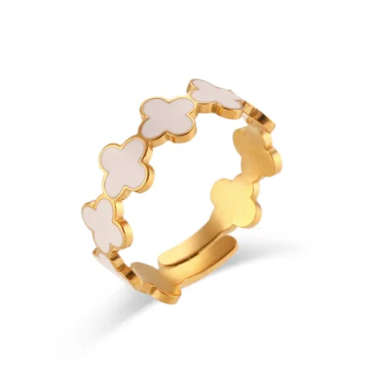 Stainless Steel Premium Adjustable White Clover Band Ring