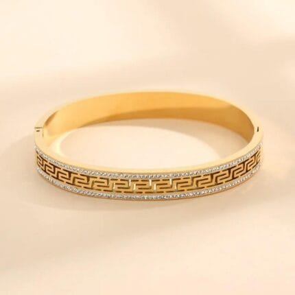 Water Proof Hollow-out Wall pattern Stainless Steel 18K Gold Plated Bangle