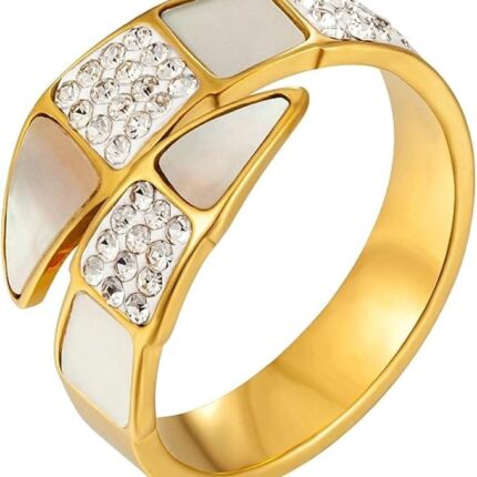 Snake Shape Cubic Zirconia Crystal Stainless Steel Ring