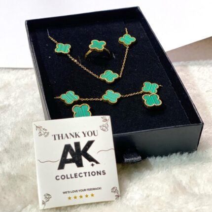 Stainless Steel Green 5 Clover Necklace Combo Deal (4 Pcs)