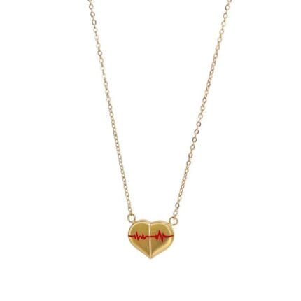 Electrocardiogram Red Heart Necklace, Implant Grade Titanium Waterproof, Non Tarnish