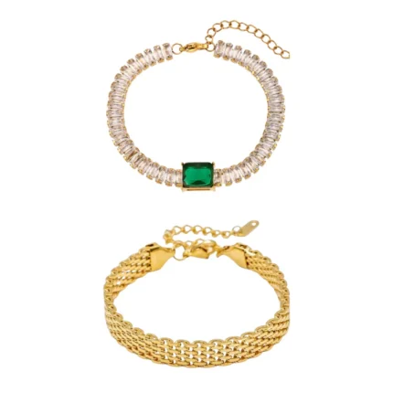 Emerald Bracelet And Braided Bracelet Stack