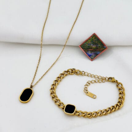 Gold Plated Square Shape Bracelet and Necklace | Water Proof | Premium Quality