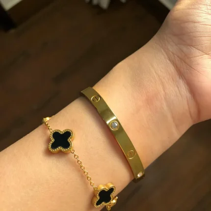 Clover Bracelet And Cartier Stones Handcuff Stack