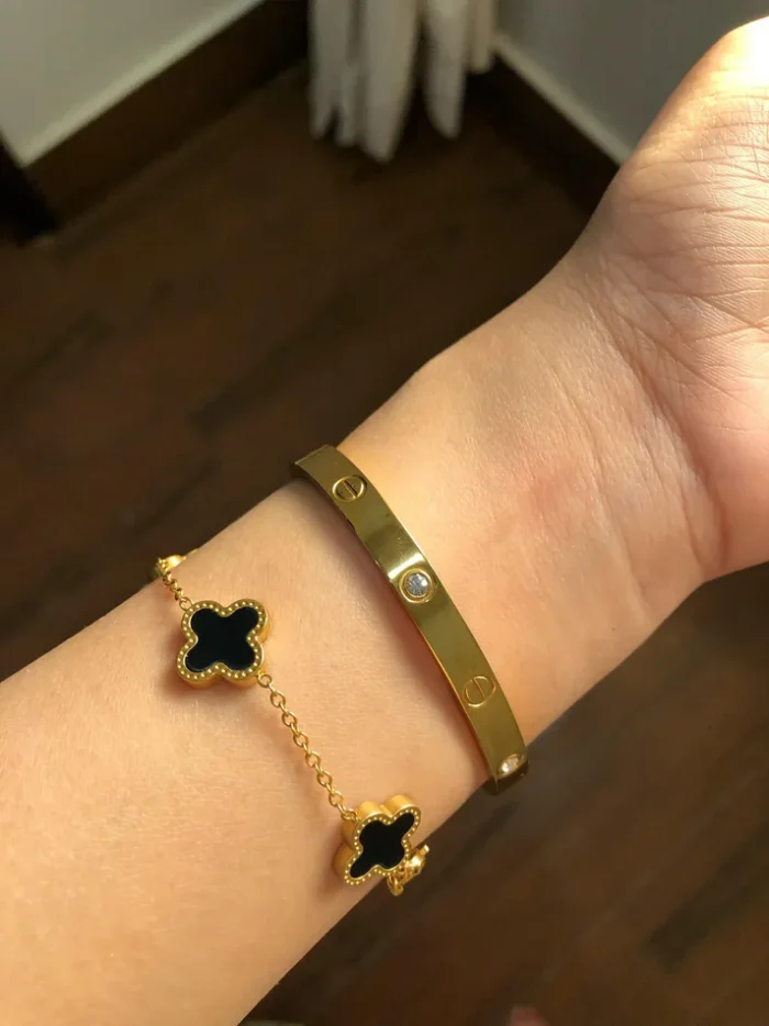 Clover Bracelet And Cartier Stones Handcuff Stack