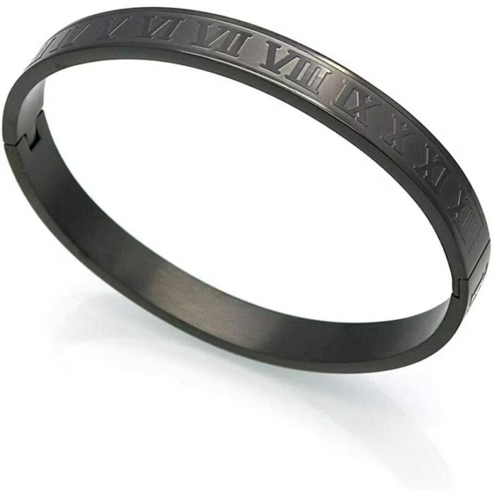 Black Roman Numerals Stainless Steel Handcuff