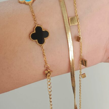 Double Layer Classic Bracelet and Clover Bracelet Stack