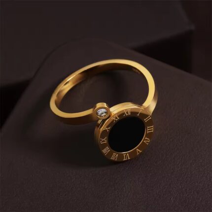 Tarnish Free Roman Numeral Ring With Artificial Zirconia Stone