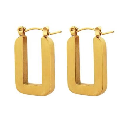 Water Proof Gold Square Hoop Earrings