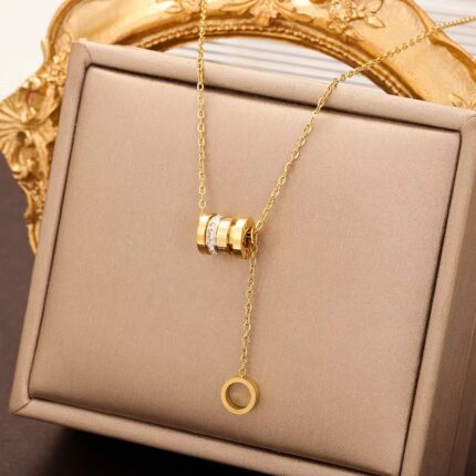 Cylinder Shape Gold Plated & Stainless Steel Necklace - European Quality