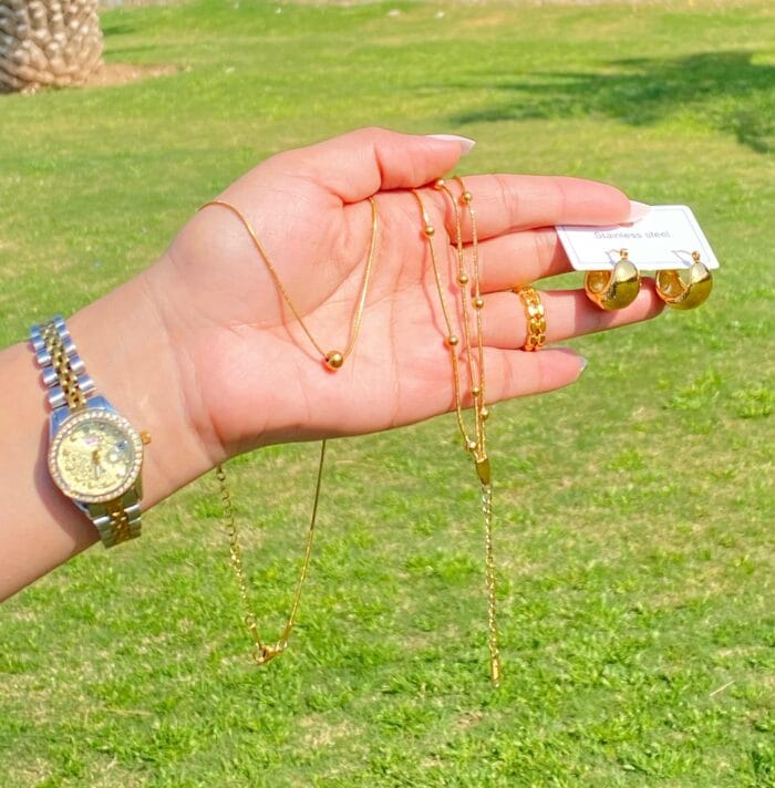 Bold 18k Gold 4 Pcs Luxury Combo Deal | Tarnish Free | Water Proof