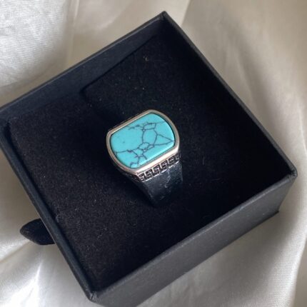 Blue Turquoise Turkish Stainless Steel Men's Ring
