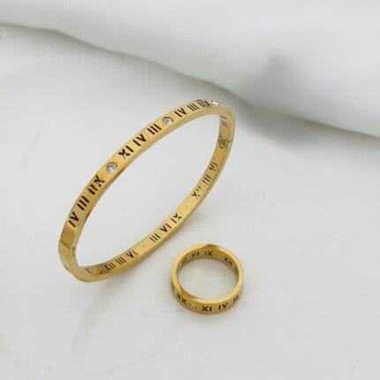 Stainless Steel Roman Numeral Bangle + Ring Combo Deal | Water Proof | Anti Tarnish