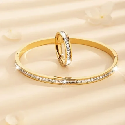 Stainless Steel Single-row Ring & Bangle Combo Set