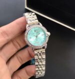 Designer Women Wrist Watch with Diamond Accent Stainless Steel Band For Girls