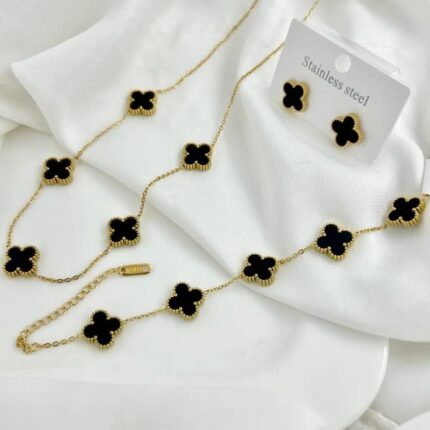 Clover 3 Pieces Combo Deal ( Bracelet + 5 Clover Mala + Studs ) - Water Proof & Tarnish-Free