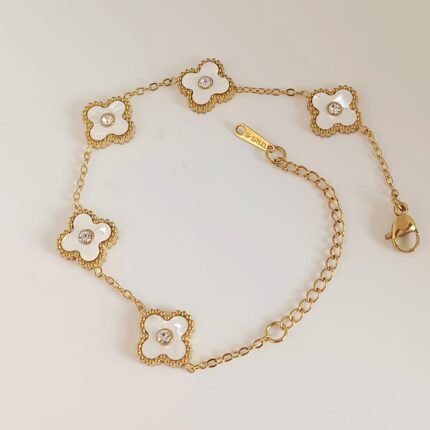 White Stainless Steel Clover Studded Bracelet